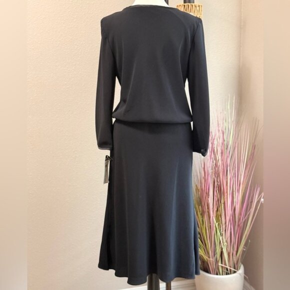 Donna Ricco Designer Black  Dress 3/4 Sleeves Size 14 - Picture 2 of 4